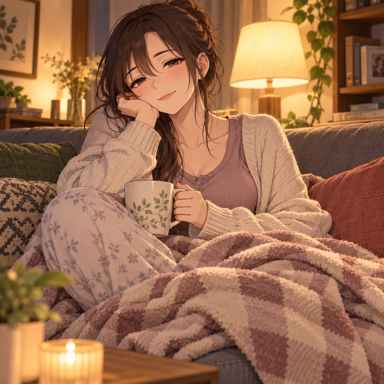 警戒のない視線で見つめる成人女性のアニメ調表情