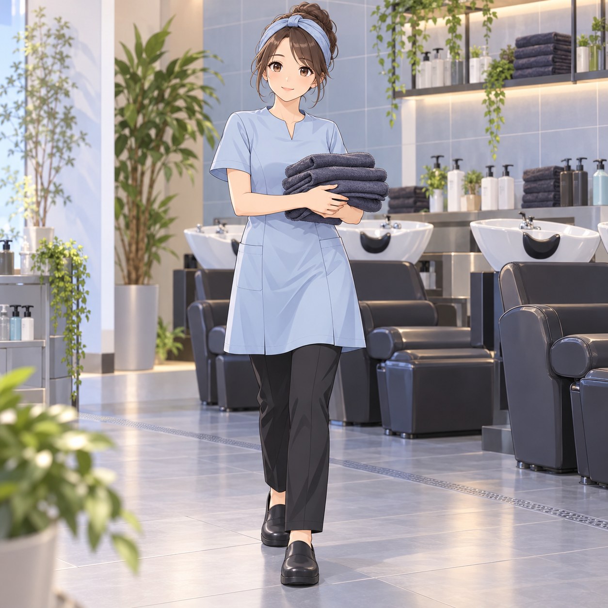 水色チュニックのシャンプー担当スタッフ