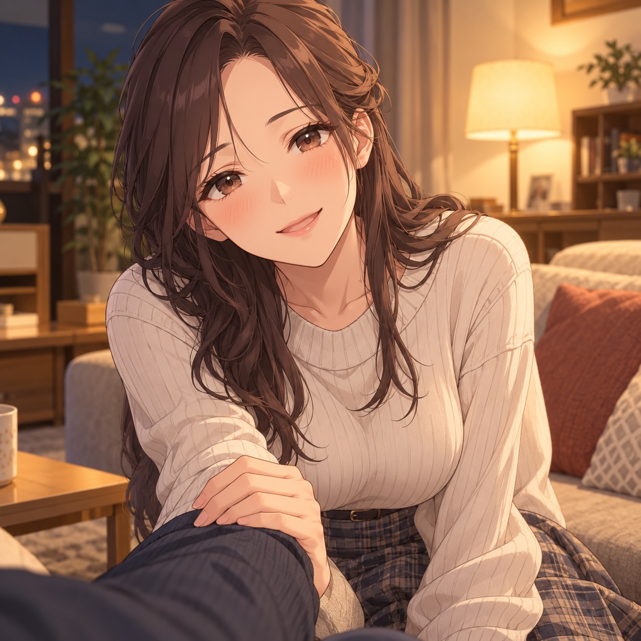 一歩近づいて甘える成人女性のアニメ調表情
