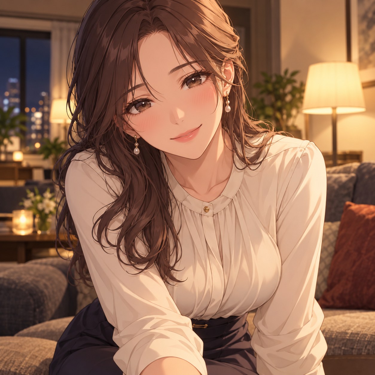 静かな微笑みで誘う成人女性のアニメ調表情
