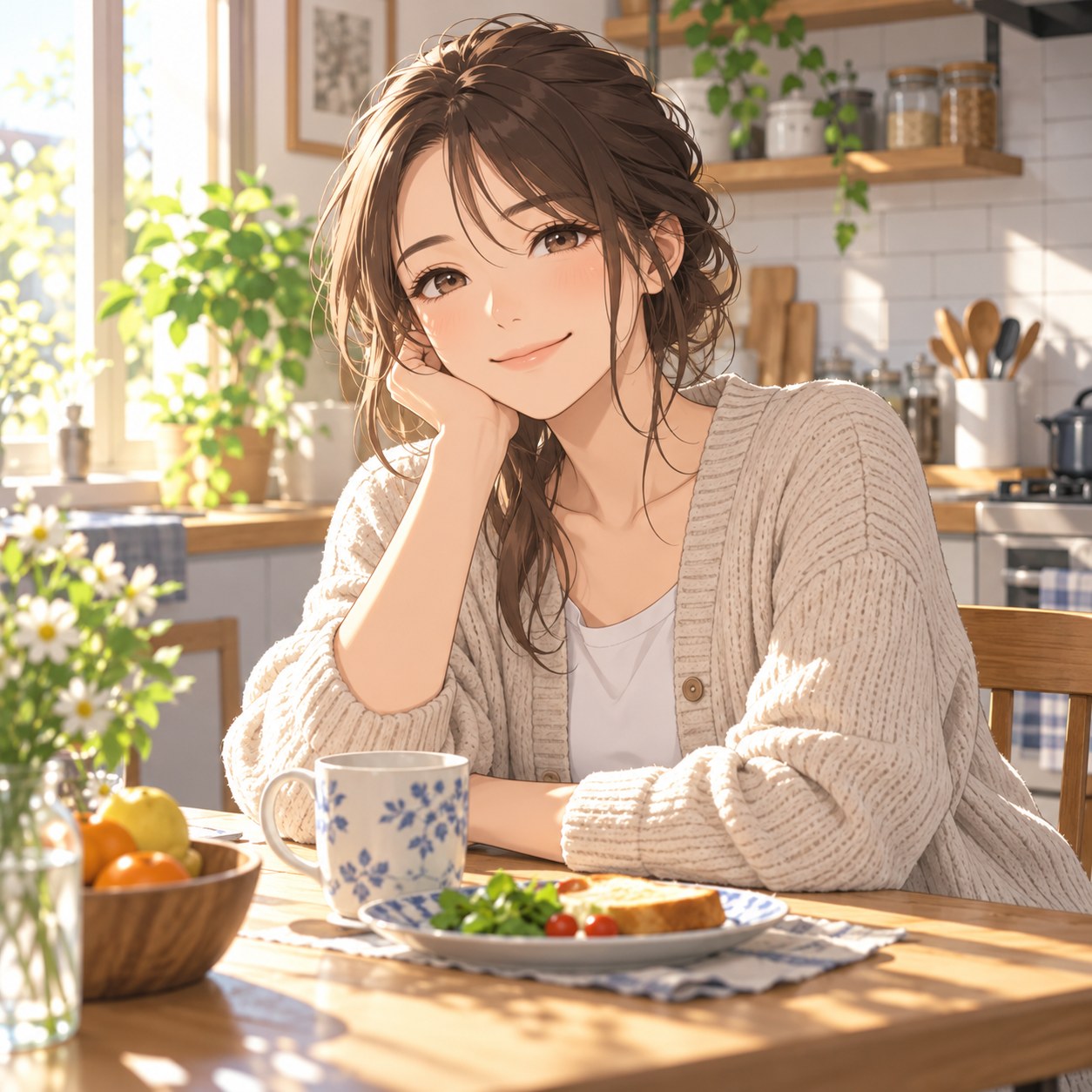 緊張がほどけた直後の成人女性のアニメ調表情