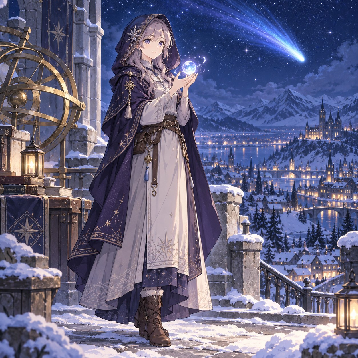 流星を読む紫のフード付き占い師の衣装