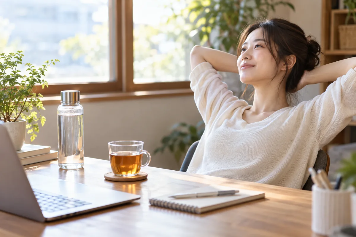 水や無糖のお茶を用意した午後の休憩
