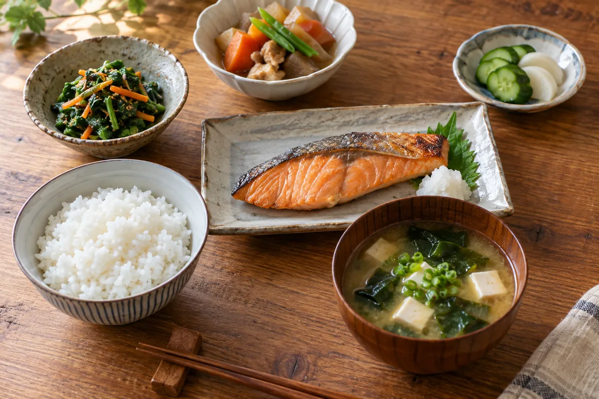 野菜や主菜を組み合わせた昼食