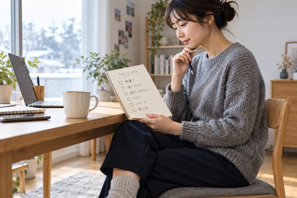 冬の在宅ワークで使い勝手を比較検討するイメージ